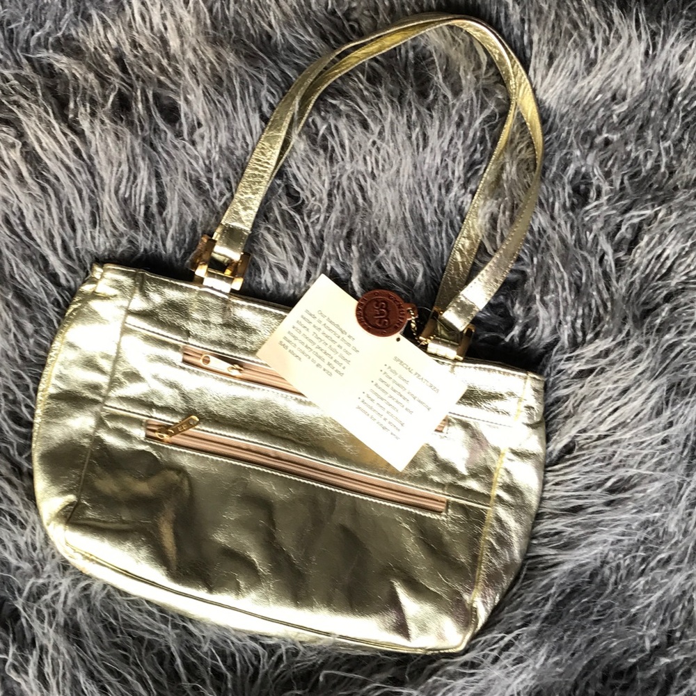 SAS Genuine Leather Gold Purse NWT Double Strap